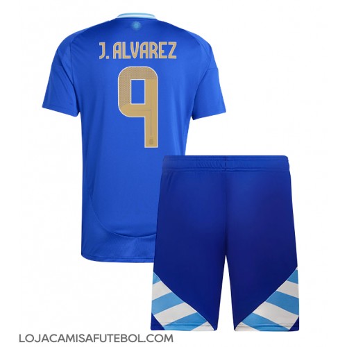 Camisa de Futebol Argentina Julian Alvarez #9 Equipamento Secundário Infantil Copa America 2024 Manga Curta (+ Calças curtas)